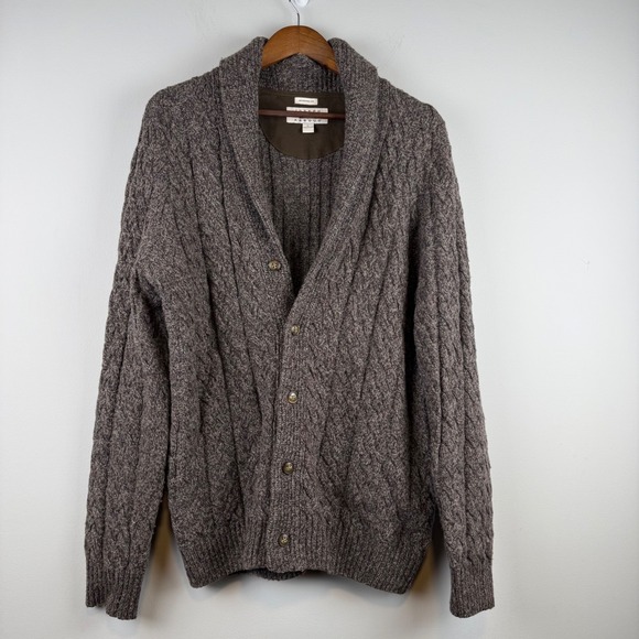 Joseph Abboud Other - Grandpacore Wool Blend Shawl Collar Cardigan L Brown Cable Knit Old Money Pipe